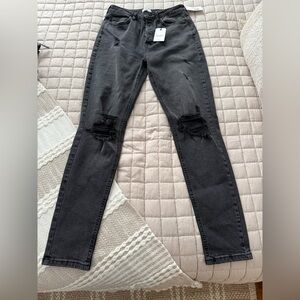 Forever 21 High Rise Skinny Size 29 Black Denim Distressed Jeans NWT